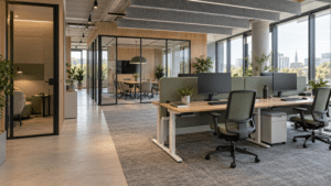 Modernes Büro mit klaren Arbeitszonen